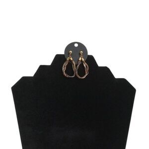 Gold Silver and Bronze Toned Interlocked Metal Herringbone Chain Drop Earrings
